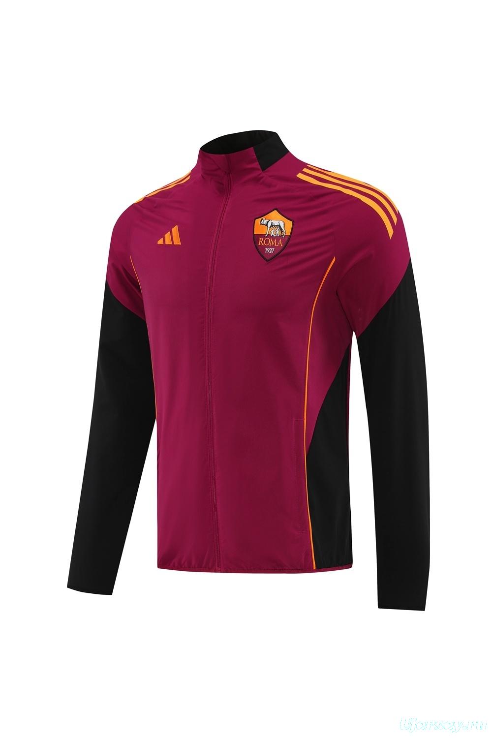 25/26 AS Roma Maroon S-3XL Half Zipper Jacket+Long Pants