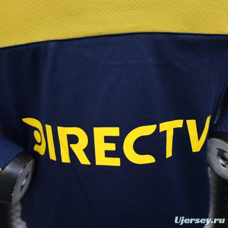 25/26 Player Version Boca Juniors Home Navy Blue with Yellow Chest Band Long Sleeve Jersey