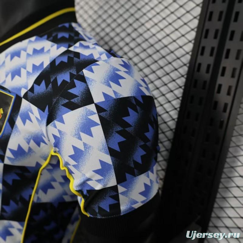 25/26 Player Version  Manchester United Blue and Black with Checkerboard Houndstooth Pattern Jersey