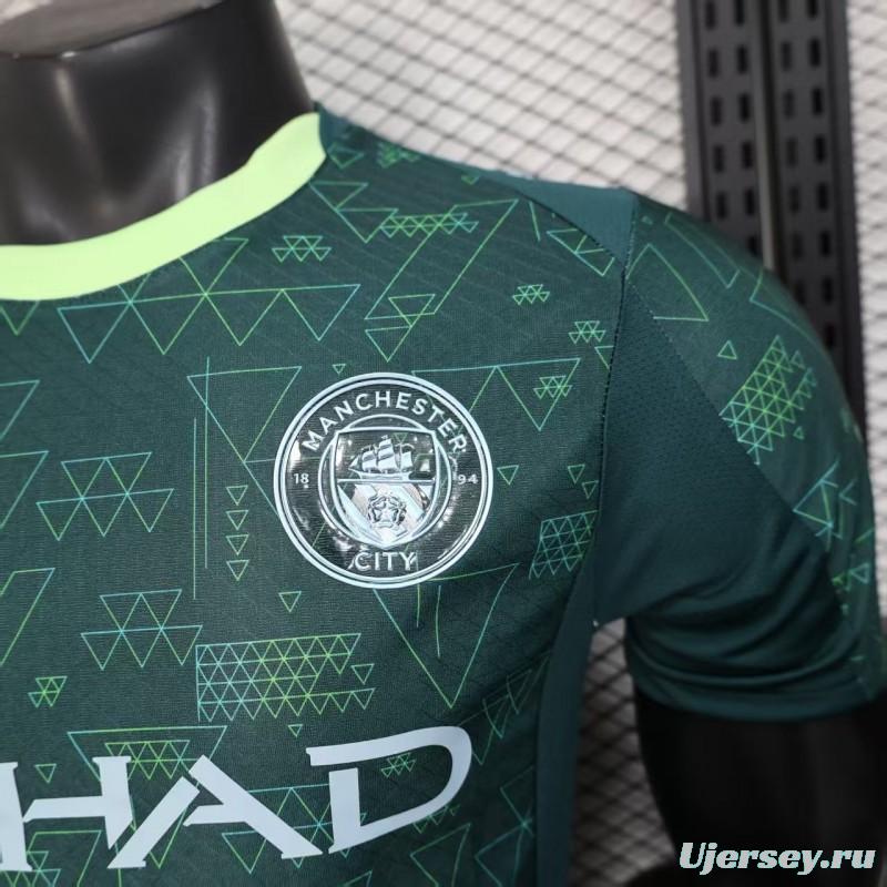 25/26 Player Version  Manchester City Third Dark Green with Geometric Triangle Pattern Jersey