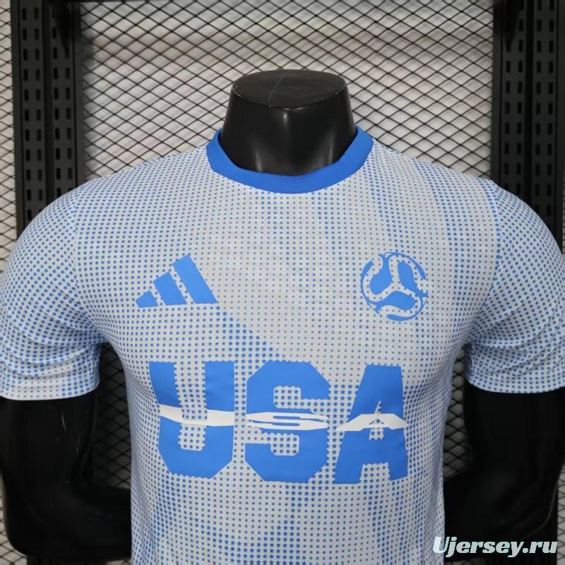 2025 Player Version  USA  Away White with Blue Halftone Gradient Pattern World Cup Commemorative Jersey