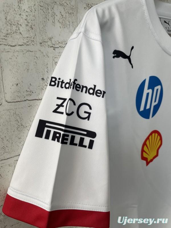 2025 F1 Scuderia Ferrari F1 Team White with Red Trim Crew T-Shirt