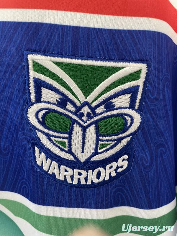 25/26 New Zealand Warriors White with Blue Panels and Circular Gradient Heritage Jersey