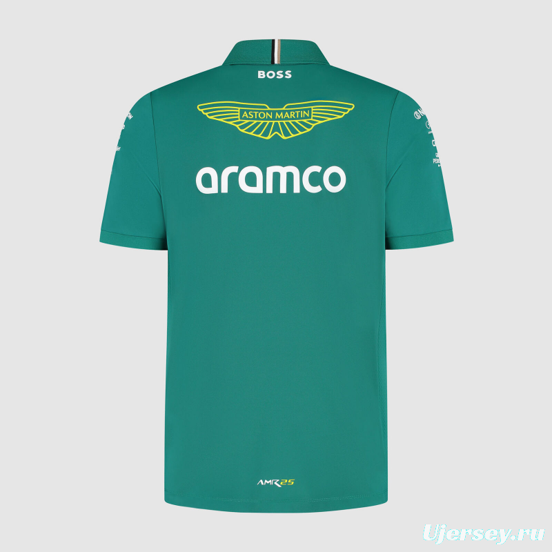 2025 F1 Aston Martin Aramco F1 Team Dark Green with Yellow Zipper Polo