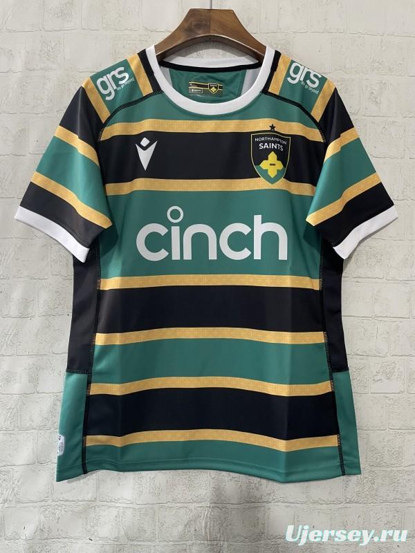 25/26 Northampton Saints Green with Gold and Black Hoops Home Jersey