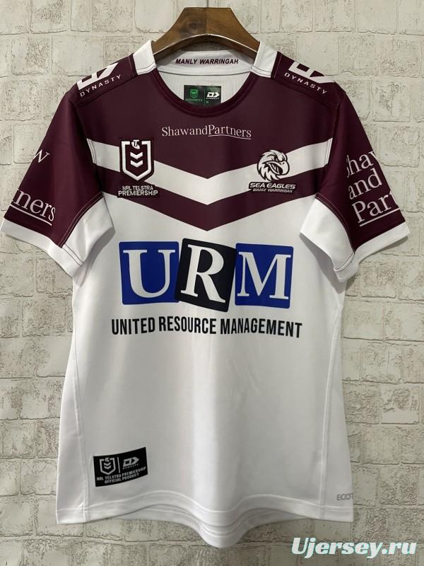 2025 Manly Warringah Sea Eagles White with Maroon V-Chevron Away Jersey