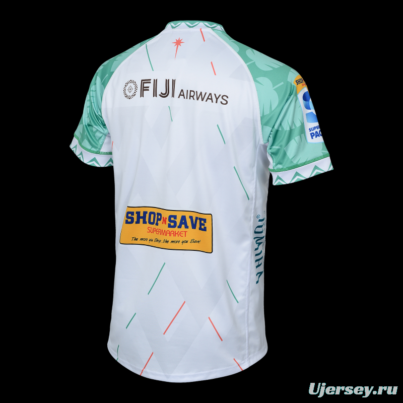 25/26 Fijian Drua White with Green Sleeves Away Jersey
