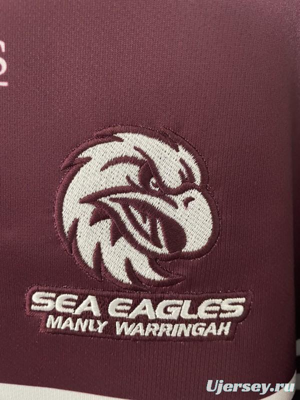 2025 Manly Warringah Sea Eagles Maroon with White Hoops Home Jersey