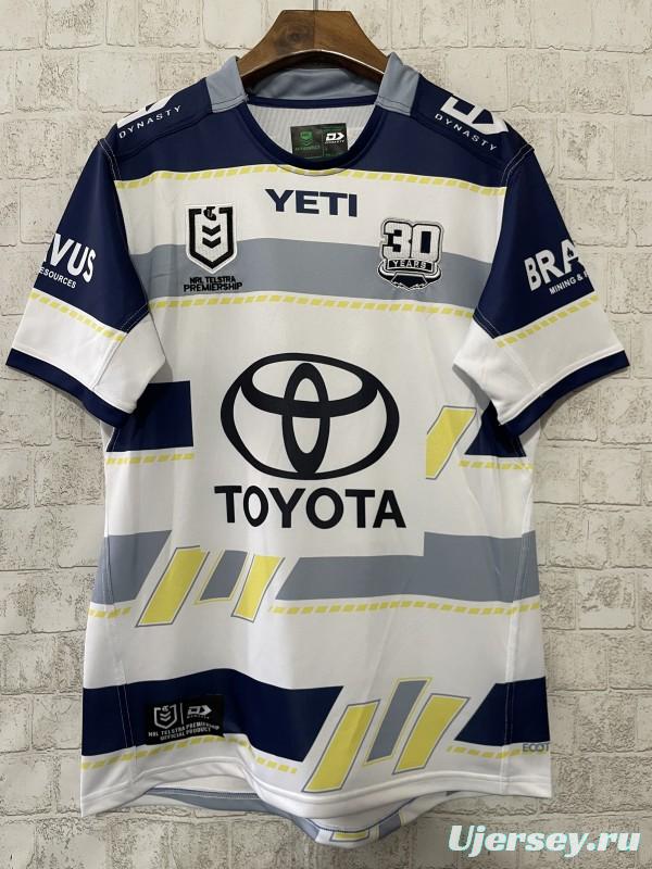2025 North Queensland Cowboys White Navy Grey 30 Years Anniversary Away Jersey