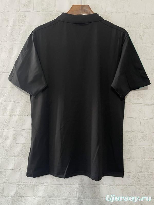 2025 F1 Mercedes-AMG Petronas Formula One Team Black with Turquoise Three Stripes Polo Shirt