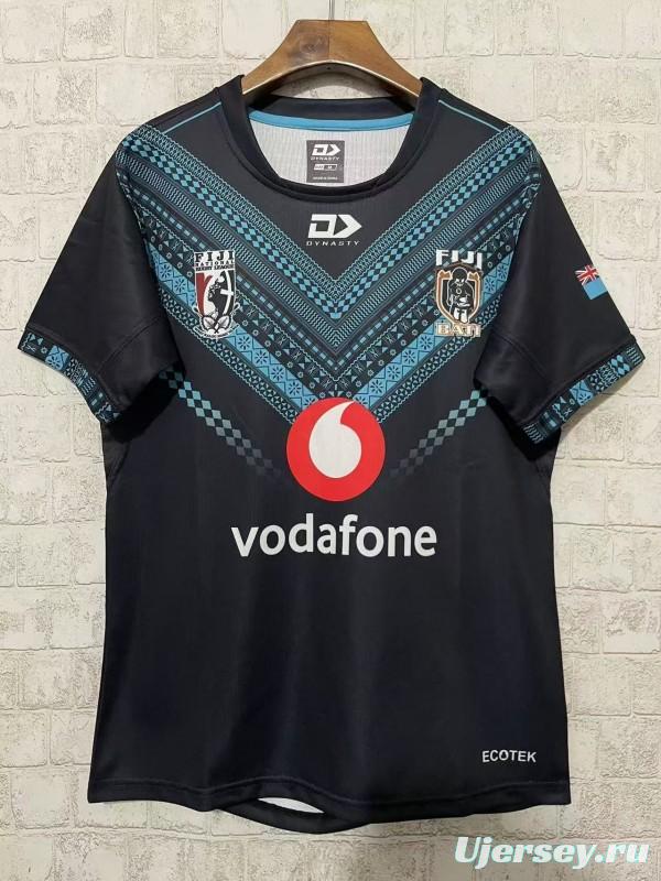 2026 Fiji Bati Black with Blue Tribal Pattern Jersey