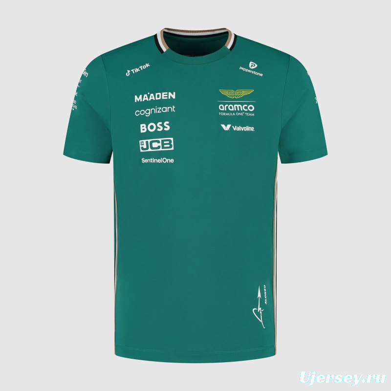 2025 F1 Aston Martin Aramco F1 Team Dark Green with Gold Trim Jersey #14  Aramco