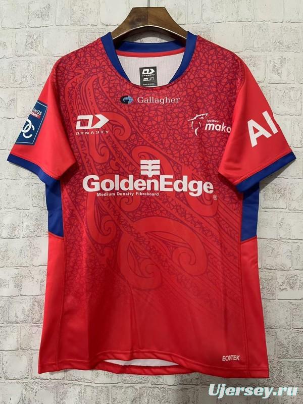 25/26 Tasman Mako Red with Maori Tribal Pattern Jersey