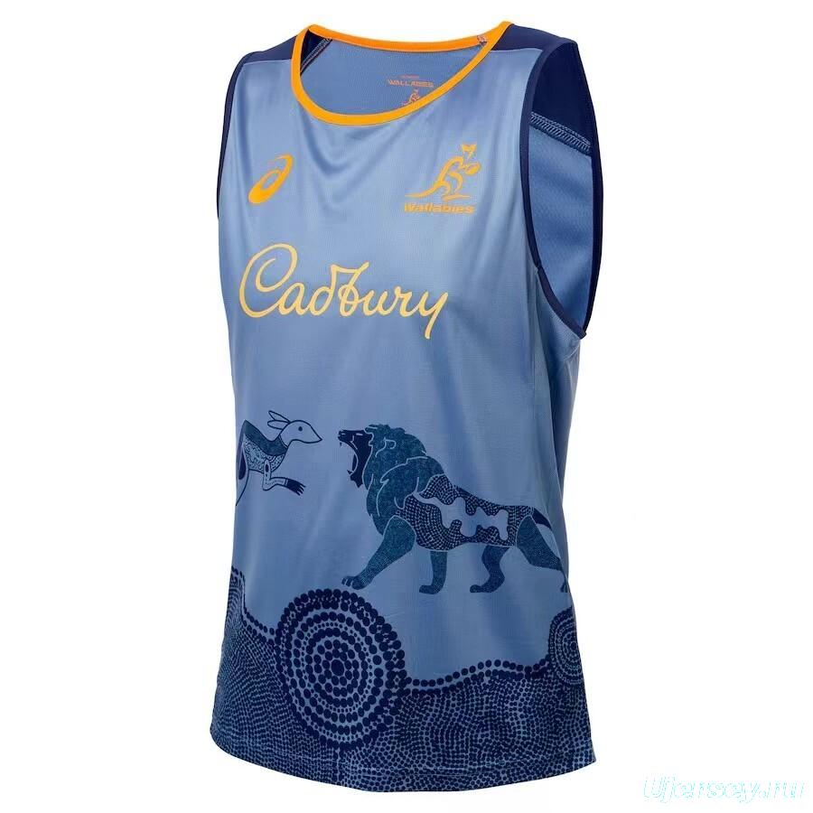 2026 Australia Wallabies Light Blue with Indigenous Art Design Training Singlet Jersey