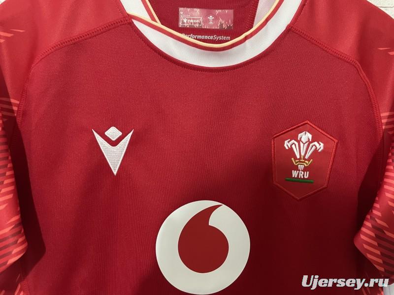 2025 Wales Red with Tonal Wave Pattern Home Jersey