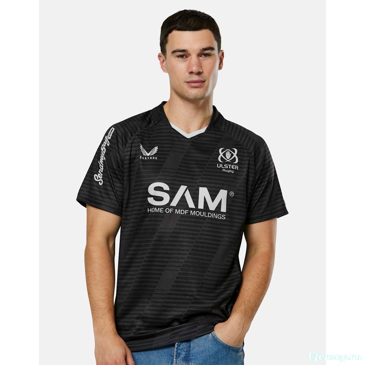 25/26 Ulster Rugby Black with Horizontal Stripe Pattern Jersey