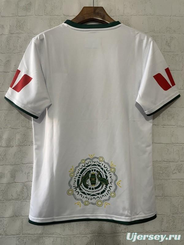 2026 Australia Kangaroos Away White with Green Trim and Indigenous Aboriginal Dot Art Pattern Jersey