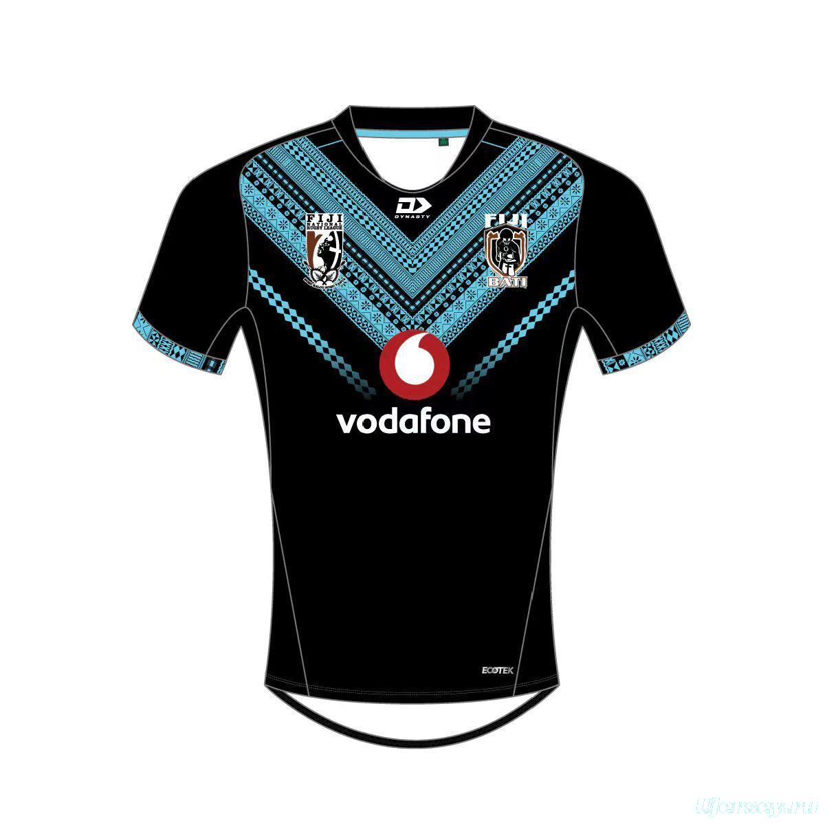 2026 Fiji Bati Black with Blue Tribal Pattern Jersey