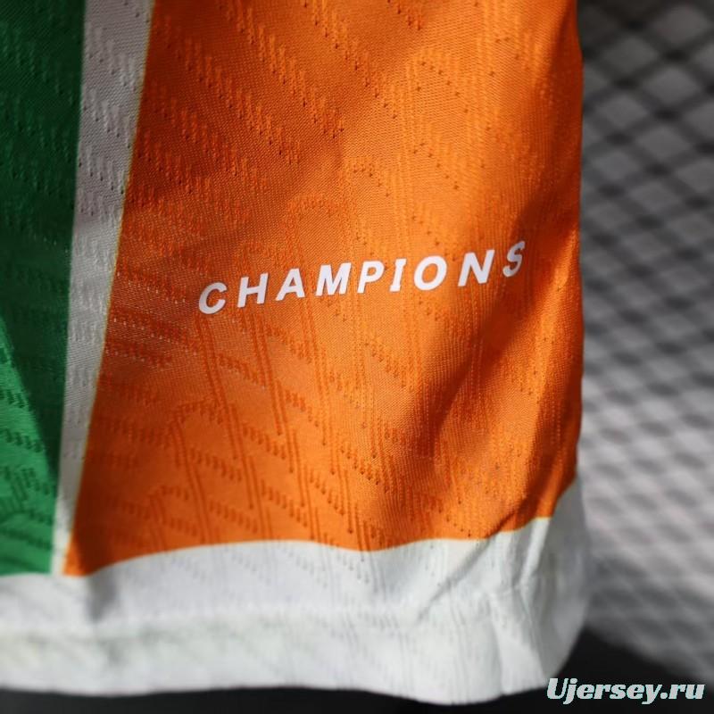 Player Version 2025 Ivory Coast Green with Elephant Graphic and Orange Trim Jersey