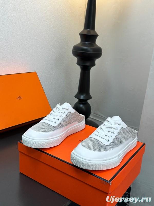 Hermes Deep Series Couple White Sneakers Casual Skate Shoes - AS00320