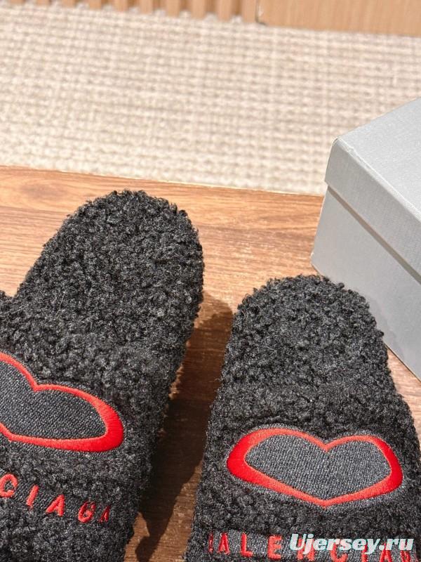 Balenciaga 2025 SS Qixi Limited Series Letter Embroidery Platform Shearling Slippers - AS00200