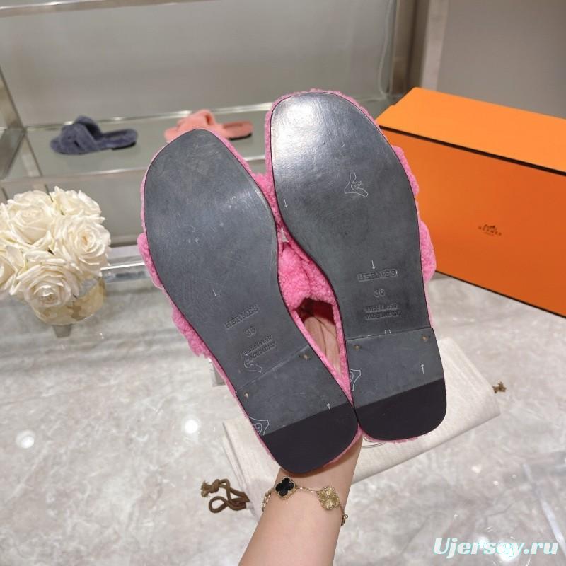 H Teddy Wool H Slippers Flat Sole Autumn Winter - LY00240