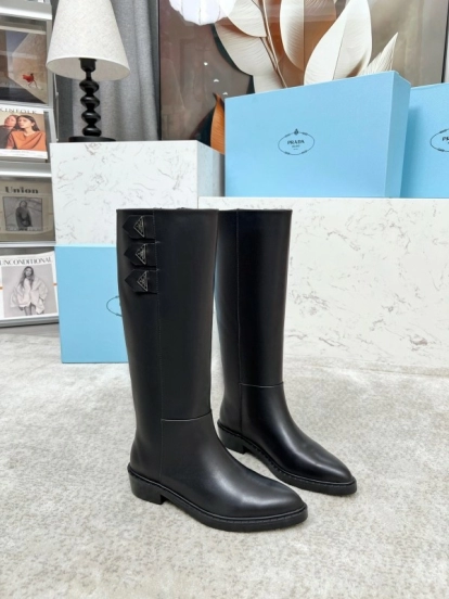 Prada Classic Triangle Logo Pointed Toe Boots - LY00350