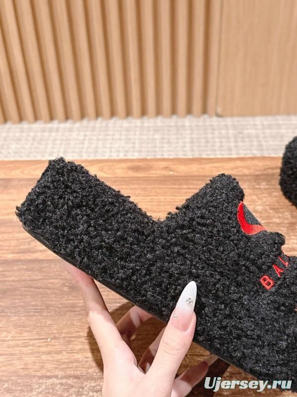 Balenciaga 2025 SS Qixi Limited Series Letter Embroidery Platform Shearling Slippers - AS00200