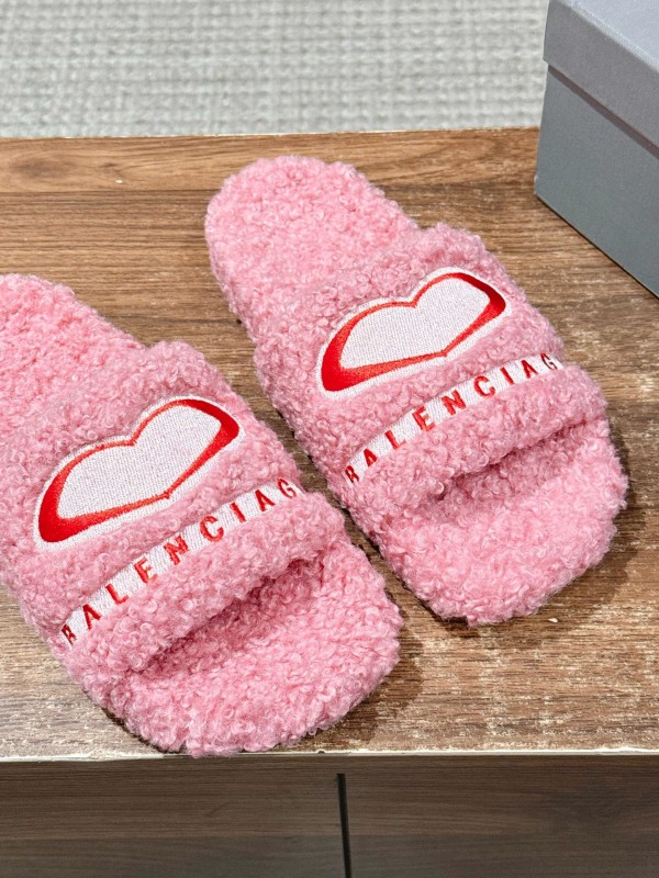 Balenciaga 2025 SS Qixi Limited Series Letter Embroidery Platform Shearling Slippers - AS00200