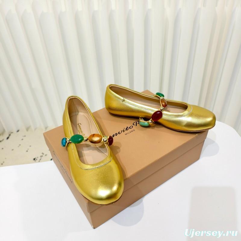 Gianvito Rossi Bohemian Style Turquoise Flat Ballet Shoes - LY00320