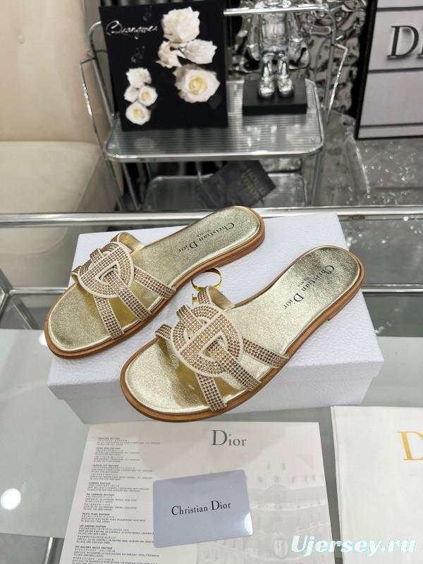 Dior D-Lane Sandals Hollow-out Monogram Flat Slides - LY00220/LY00260