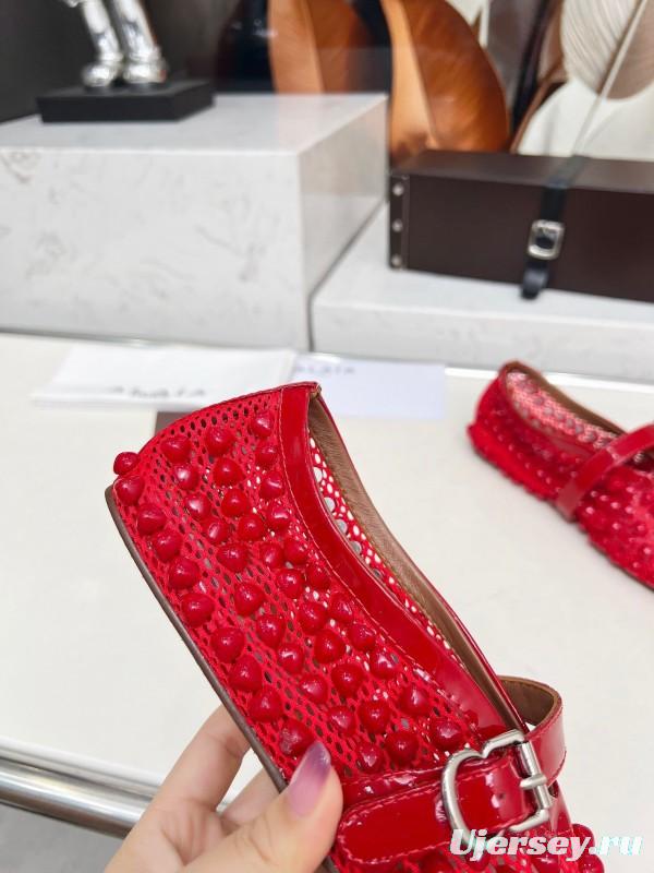 Alaia 2025/SS Beaded Openwork Ballet Dance Shoes with Mixed Lamb Leather Insole and 0.8CM Inner Height - LY00280