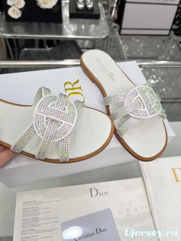 Dior D-Lane Sandals Hollow-out Flat Sandals with Gold Embellishment - LY00220/LY00260
