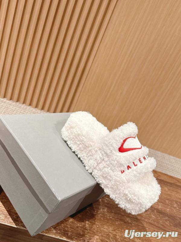 Balenciaga 2025 SS Qixi Limited Series Letter Embroidery Platform Shearling Slippers - AS00200