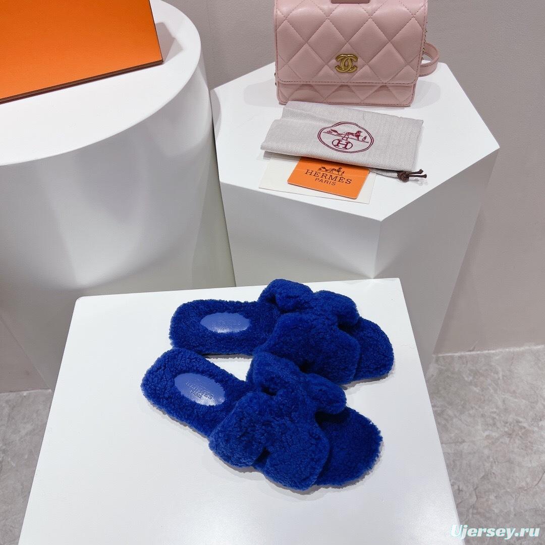 H Teddy Wool H Slippers Flat Sole Winter Edition - LY00240