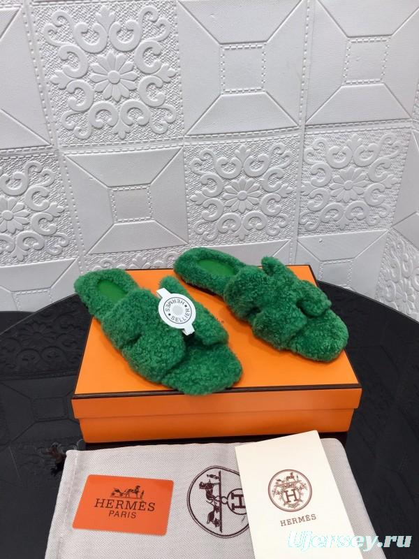 H Teddie Wool H Slippers Flat Sole Winter Home Shoes - LY00240