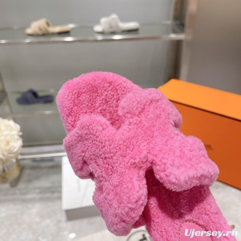 H Teddy Wool H Slippers Flat Sole Autumn Winter - LY00240