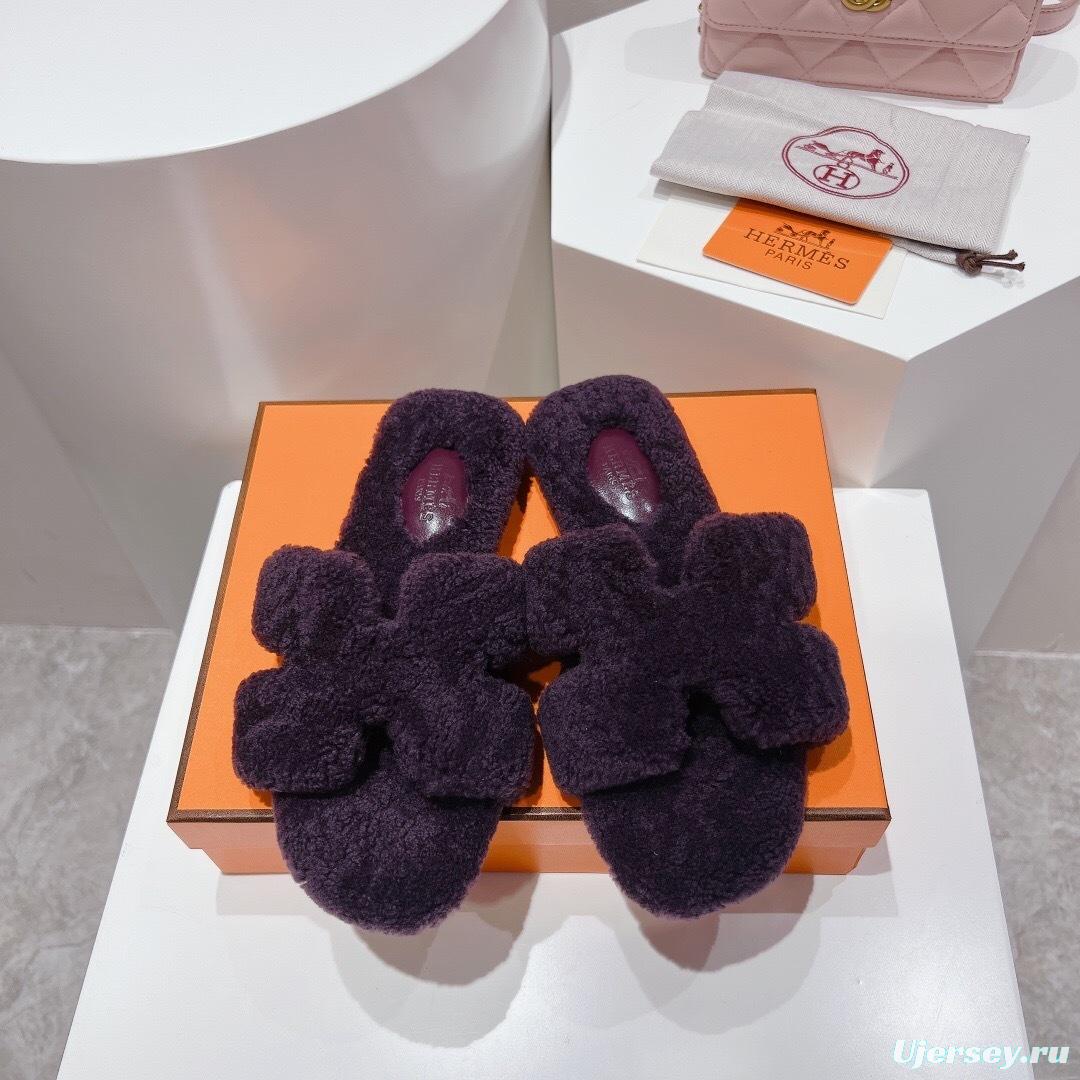 Hermes Teddy Wool H Slippers Flat Fur Slippers - LY00240