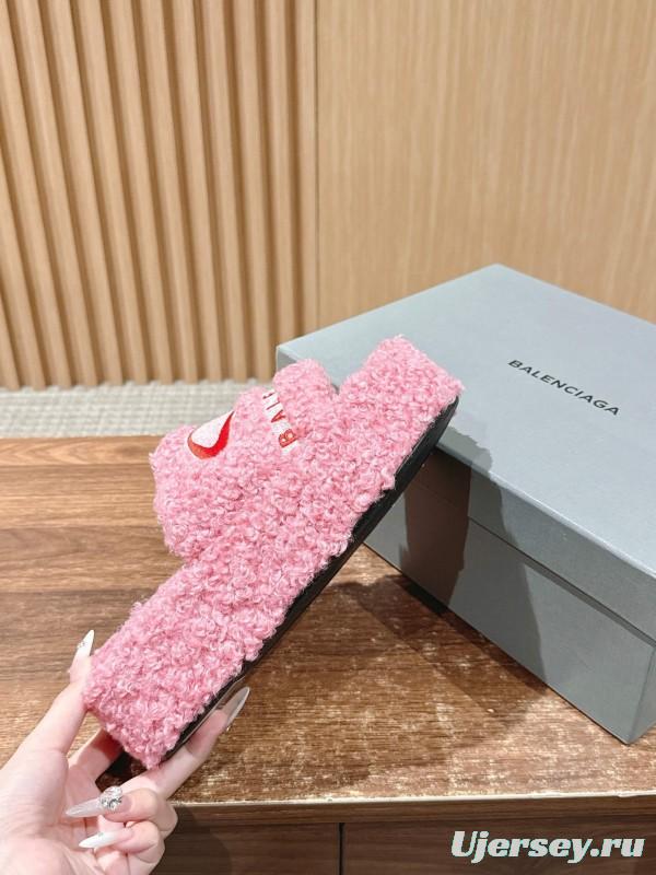 Balenciaga 2025 SS Qixi Limited Series Letter Embroidery Platform Shearling Slippers - AS00200