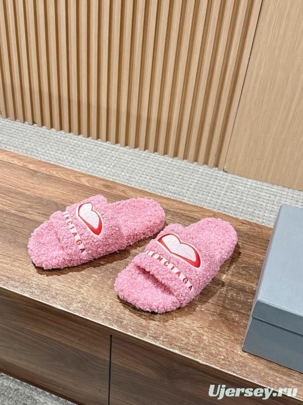Balenciaga 2025 SS Qixi Limited Series Letter Embroidery Platform Shearling Slippers - AS00200