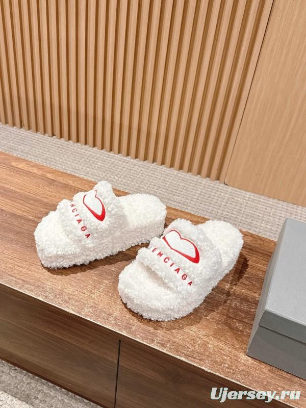 Balenciaga 2025 SS Qixi Limited Series Letter Embroidery Platform Shearling Slippers - AS00200