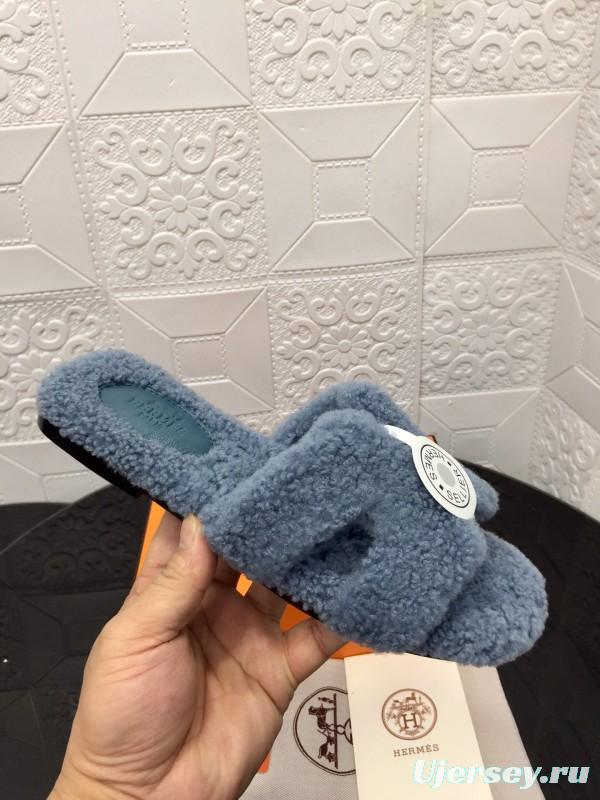 H Teddy Wool H Slippers Flat Sole Autumn Winter - LY00240