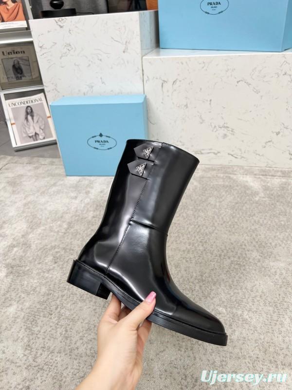 Prada Classic Triangle Logo Pointed Toe Boots - LY00350