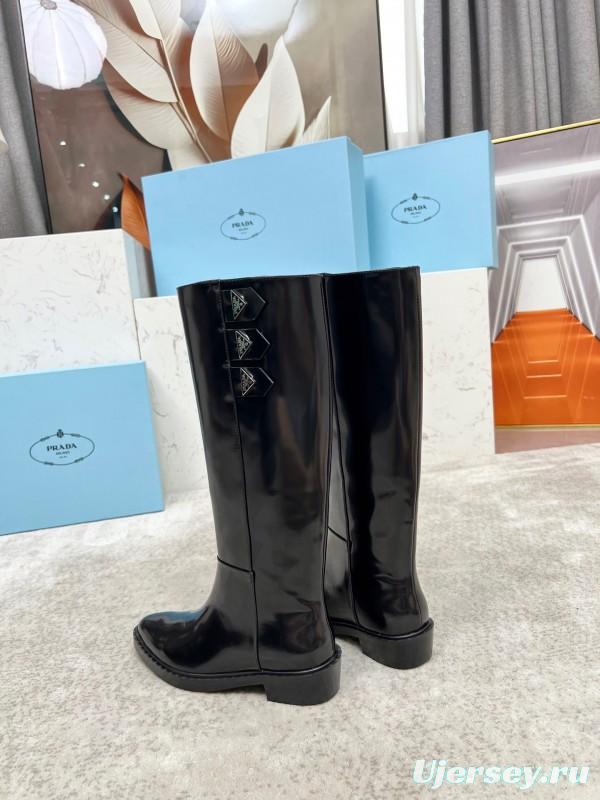 Prada Classic Triangle Logo Pointed Toe Boots - LY00400