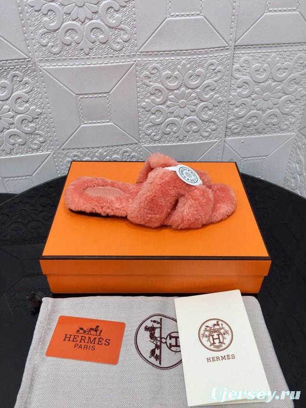 H Teddy Wool H Slippers Flat Sole Winter Home Shoes - LY00240