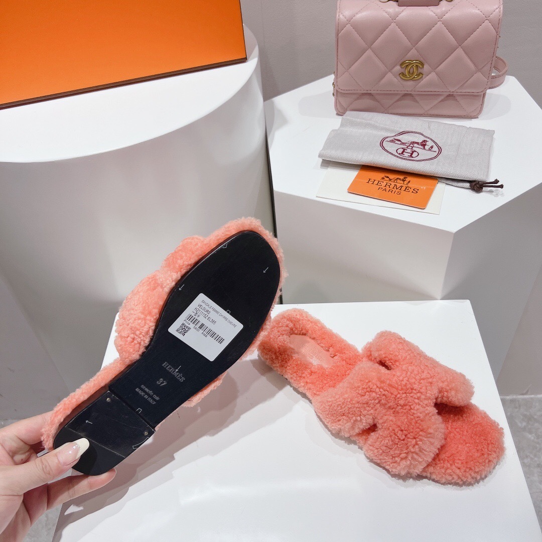 Hermes Teddy Wool H Slippers Flat Fur Slippers - LY00240