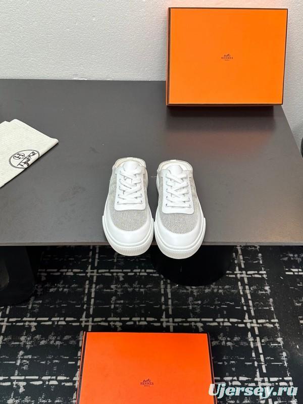Hermes Deep Series Couple White Sneakers Casual Skate Shoes - AS00320