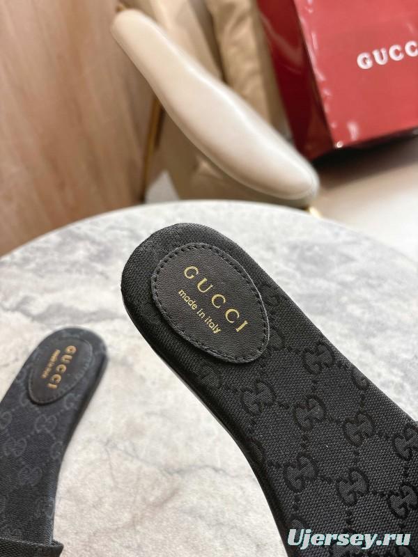 Gucci 2025/SS Leather Slide Sandals with Light Gold Hardware - LY00280