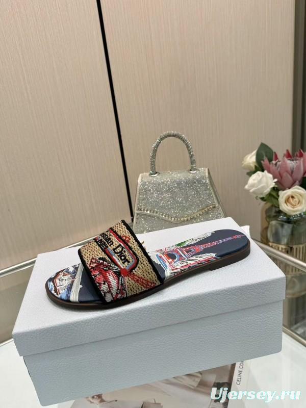 Dior 2025/ss Embroidered Monogram Slippers with Sheepskin Lining - LY00200/LY00240