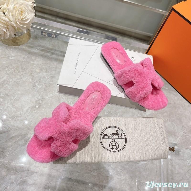 H Teddy Wool H Slippers Flat Sole Autumn Winter - LY00240